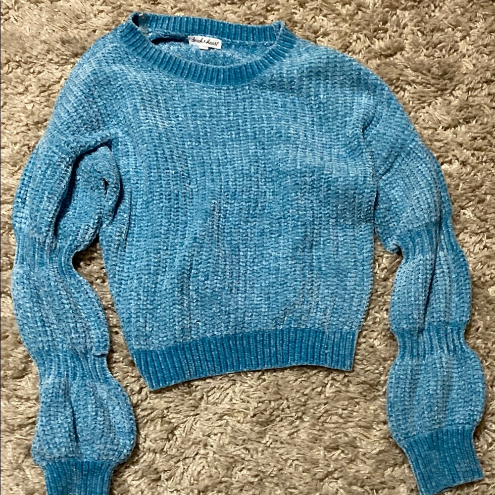 Madewell Blue Crew Neck Sweater with Chunky Ribbed Texture